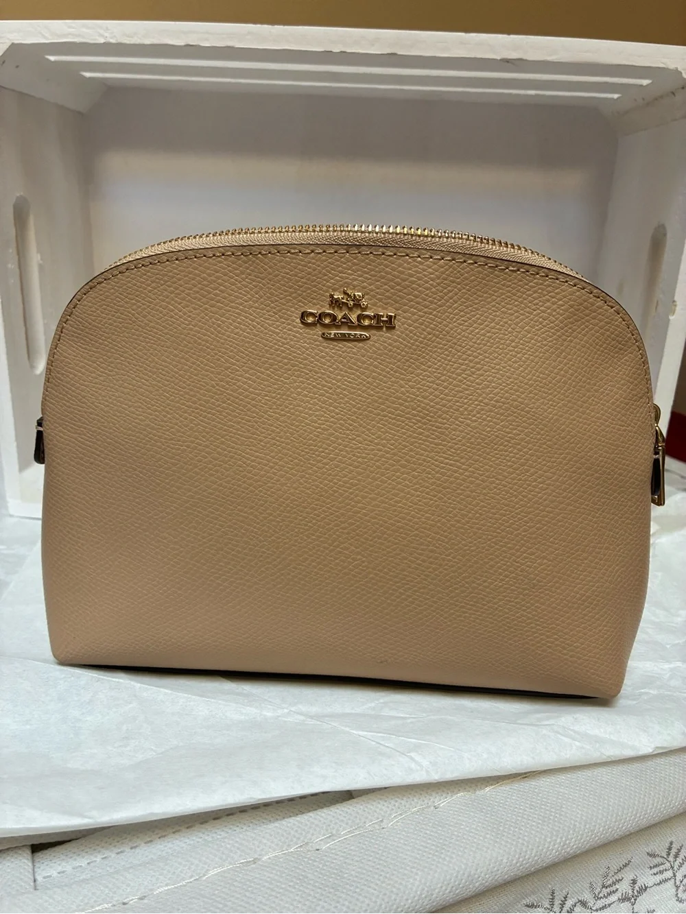 Coach Pebbled Leather Cosmetic Pouch in Tan